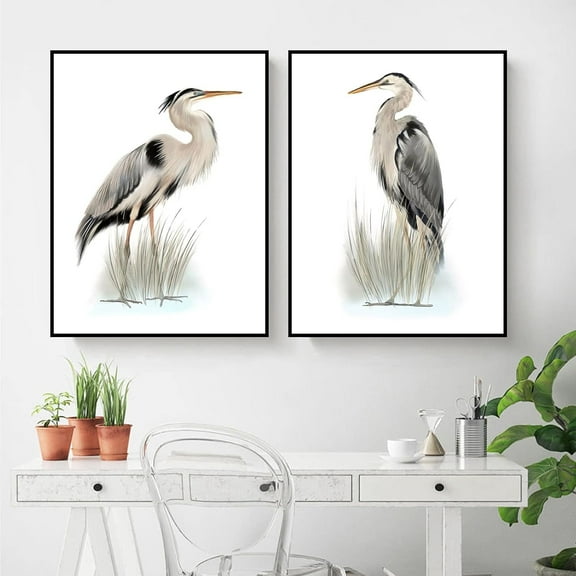 Paintings On Canvas Grey Heron Bird Vintage Wall Art Posters and Prints Artwork Pictures Bedroom Living Room Home Decor Unframed (12x16Inch Unframed)