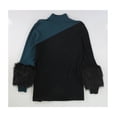thumbnail image 3 of Alfani Womens Colorblocked Faux-Fur Cuffs Pullover Sweater, Blue, Small, 3 of 3