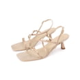 thumbnail image 3 of BLISSFUL STEP Women's Back to School Strappy Kitten Heel Sandals Square Toe Buckle Slingback Shoes Nude 11, 3 of 7