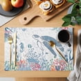 thumbnail image 2 of Placemats Set of 6, Coastal Turtle Woven Placemat, Linen Place Mats for Kitchen/Dining Tables, Summer Beach Nautical Ocean Coral Seahorse Washable Table Mats for Party, 2 of 8