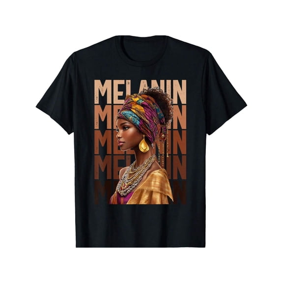 Melanin African Queen Graphic T-Shirt, Afrocentric Headwrap Portrait Cotton Tee, Black Pride Cultural Apparel for Adults