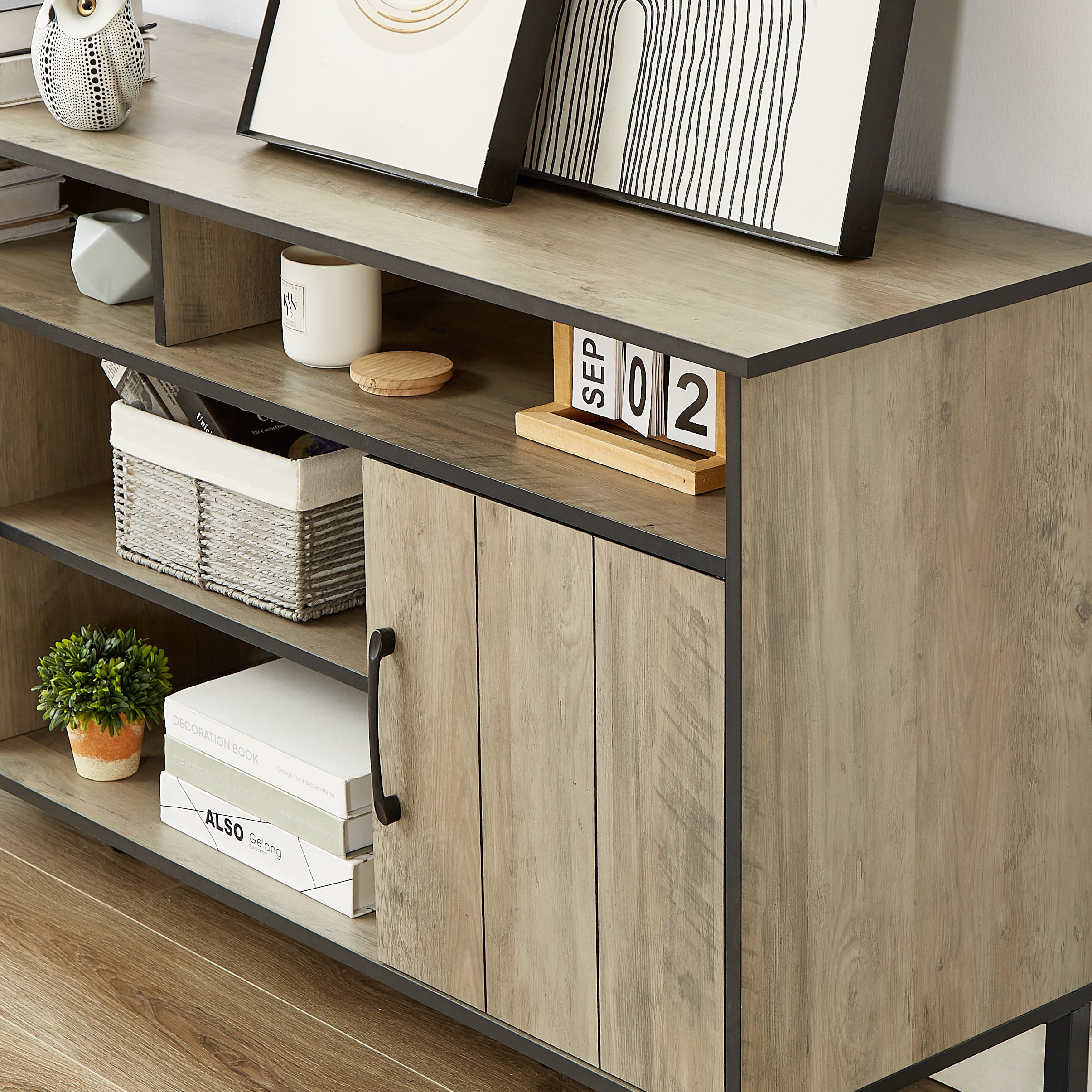 Aukfa 60 inch TV Stand for up to 65-inch with Adjustable feet,Rustic Gray
