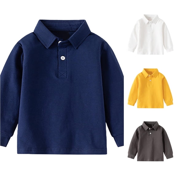 Ticikt Kids Long Sleeve Polo Shirts, Soft Lapel Basic School Uniform Tops, Versatile Tees for Boys,Navy