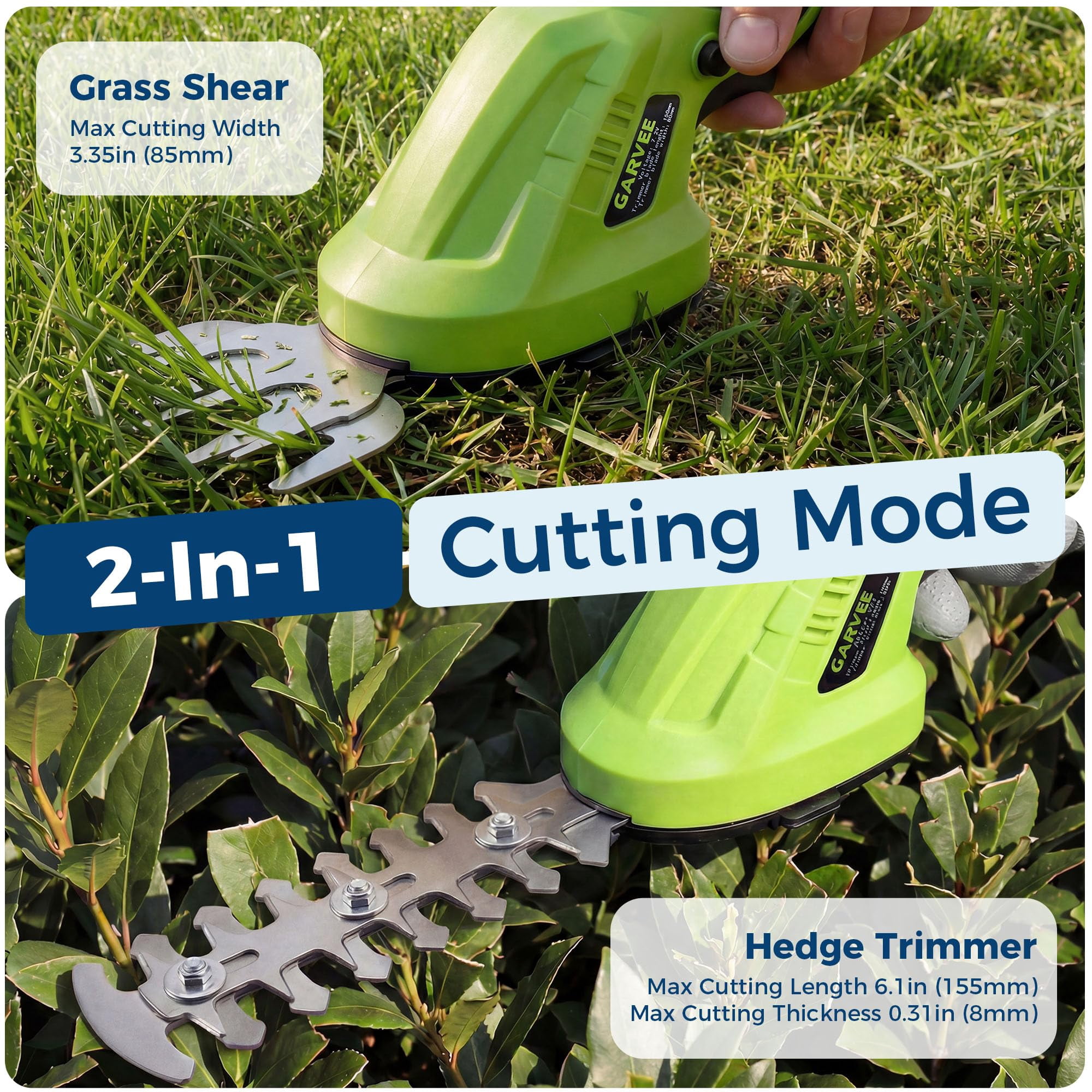 Cordless Grass Shears & Hedge Trimmer 2-in-1 – 7.2V Rechargeable Handheld Garden Trimmer with Type-C Charging, Lightweight Electric Grass Shear & Shrub Trimmer for Lawn, Yard & Garden
