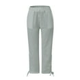 thumbnail image 4 of Baqcunre Work Pants For Women Women Suitable High Waist Pants Drawstring Capri Pants With Pockets Wide Leg Cropped Pants For Women Linen Pants Women'S Pants Grey S, 4 of 6