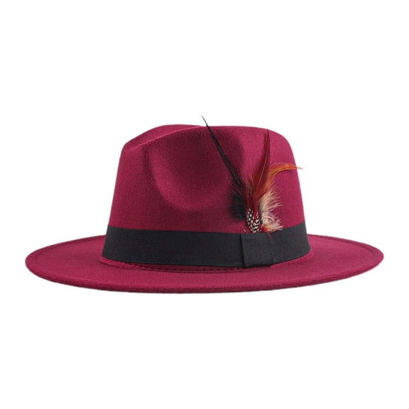 UJNDER Elegant Wide Brim Feather Sun Hat for Women Ideal for Everyday Use and Special Occasions Wine