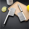 thumbnail image 4 of 2pcs Home Kitchen Plastic Handle Stainless Steel French Fries Potato Carrot Wavy Crinkle Cutter Slicer Handheld Chipper Chopper, 4 of 5