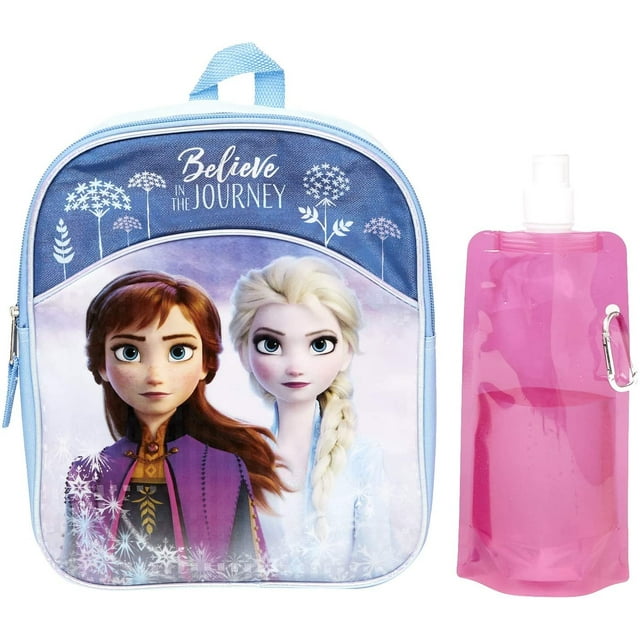 Disney Frozen Backpack Combo Set - Frozen 2 Anna & Elsa 3 Piece Mini Backpack Set - Backpack, Water Bottle And Carabina Anna And Elsa Mini