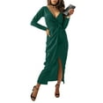 thumbnail image 4 of DYMADE Womens Sexy V Neck Twist Front Ruched Slit Midi Cocktail Party Dress, 4 of 4