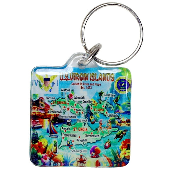 US Virgin Islands map acrylic square souvenir keychain 1.5" x 1.5"