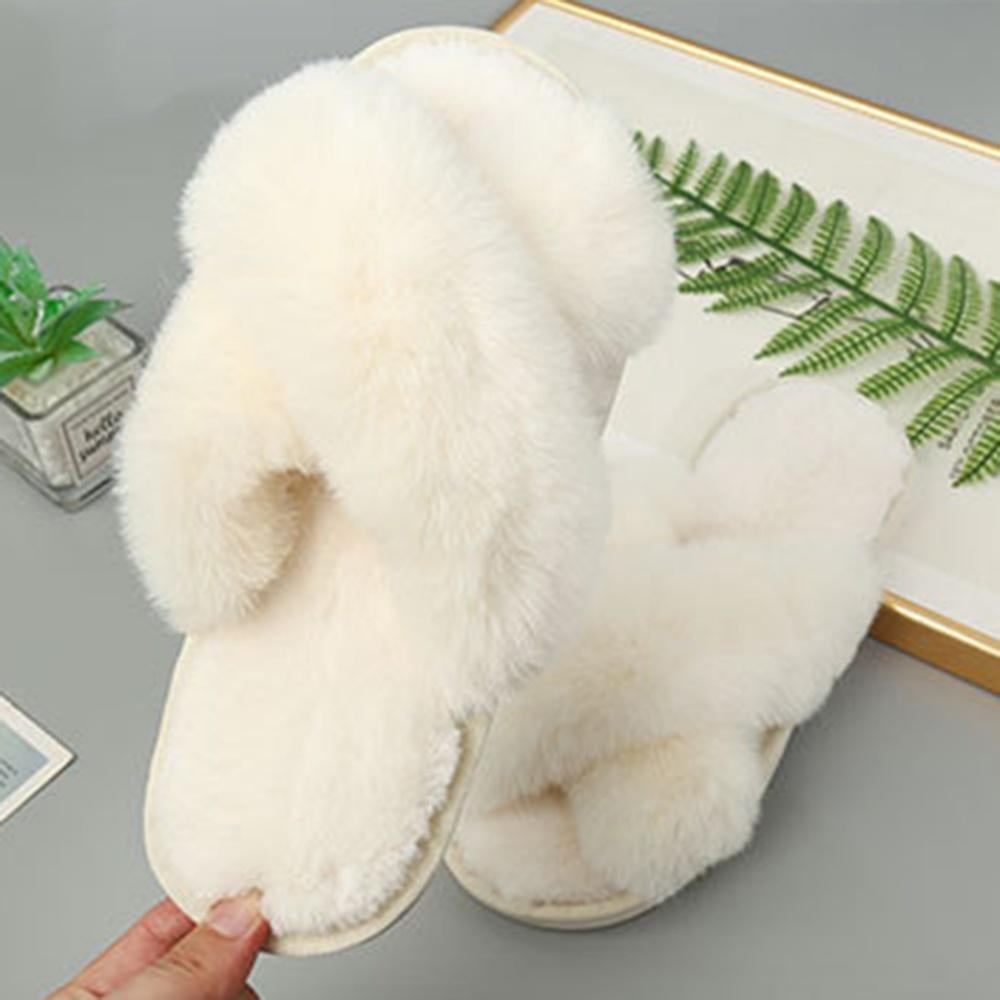 Highever Women'S Trendy Cross Fuzzy Non-slip Plush Faux Fur House | Indoor Slippers