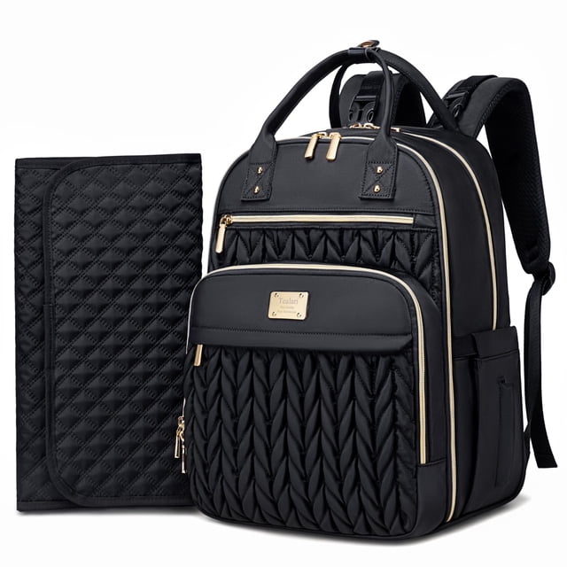 Mochila para pañales Tealari, elegante, impermeable, de viaje, negra