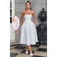 thumbnail image 2 of Vestidos de verano sin tirantes para el regreso a casa con bolsillos, corsé, línea A, midi, para fiesta de cóctel, vestidos de color verde empolvado, 2 of 6