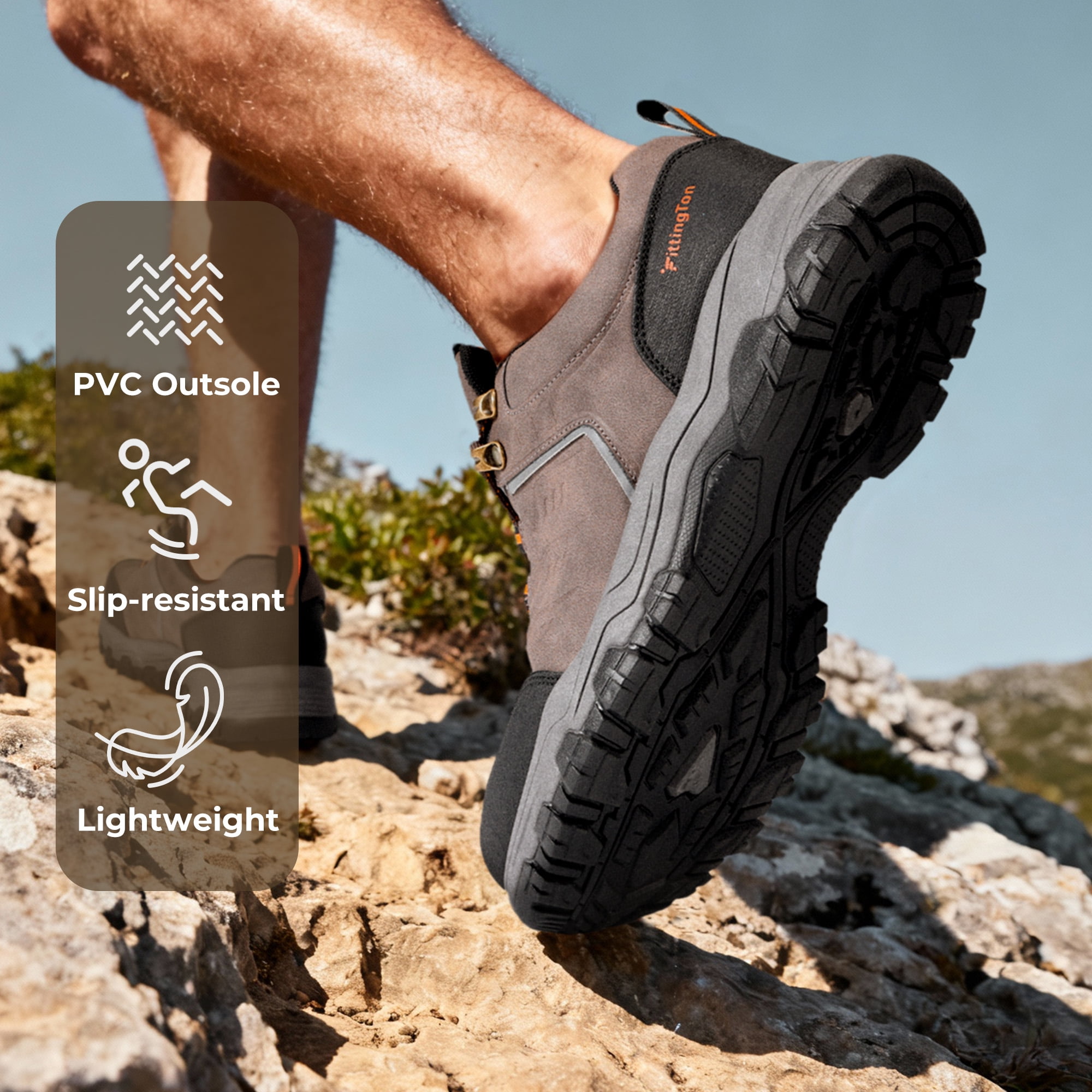 Fittington Men's Hiking Shoes Trekking Trails Outdoor Sneakers Walking Shoes with Arch Support, Reflective Safety Feature