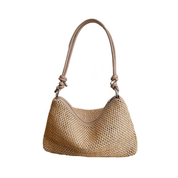 Large Capacity Women Straw Woven Tote Bag Summer Handmade Shoulder Bag for Beach Vacation Daily Outdoor Use.