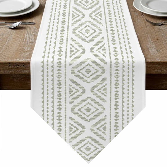 Table Runners 72 Inches Long, Boho Sage Green Geometric Cotton Linen Kitchen Dining Coffee Table Runner for Party Home Decor, Vintage Southwestern Stripes Tabletop Dresser Scarves Runner 16x72 Inch