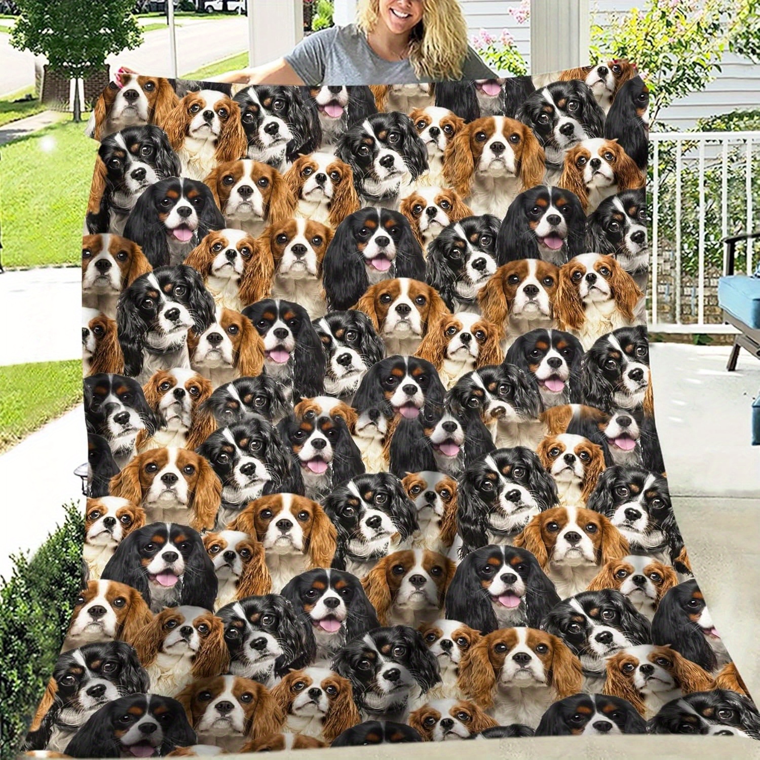 1pc Cavalier King Charles Spaniel Dog Blanket - Vintage Style Plush Flannel Throw with Multi-Color Dog Face Print, All-Season Cozy Blanket for Home, Office, Gift for Dog Lovers (Machine Washable), Co