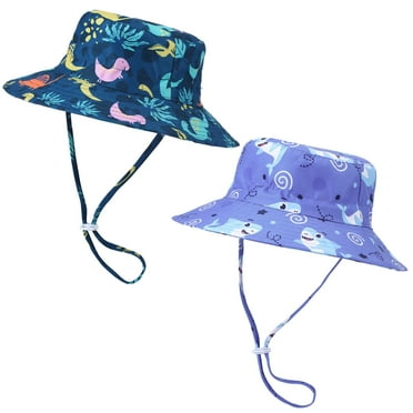 Bocaoying 2 Pack Baby Sun Hat, UPF 50  Dinosaur Shark Kids Bucket Hat, Summer Toddler Beach Hats, Wide Brim Outdoor Hat for Boys 6 Months - 2 Years Old
