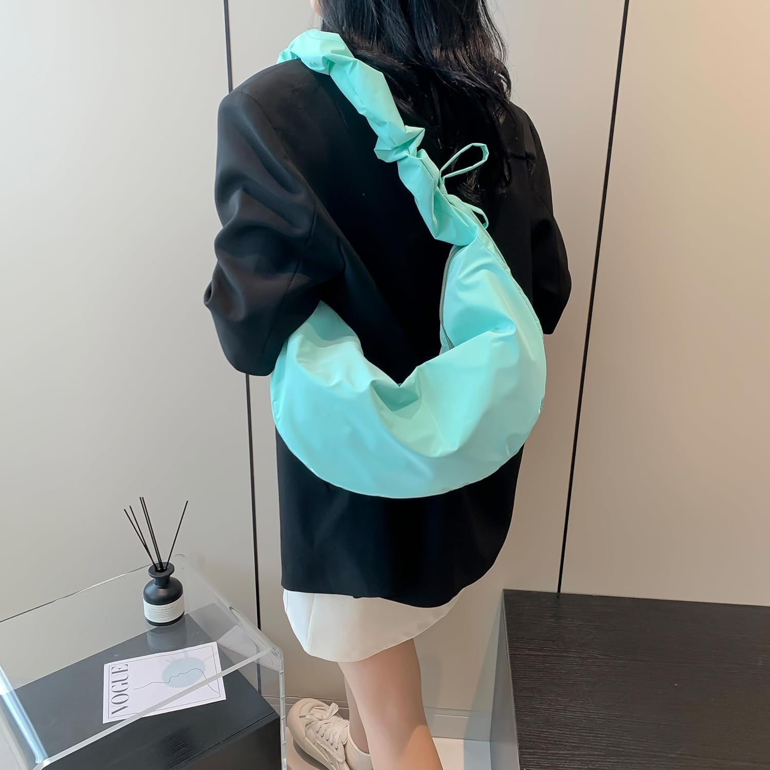CoCoMangos Large Nylon Hobo Crossbody Bag for Women Sling Crescent Bag Trendy Shoulder Bag Casual Handbag Travel Purse
