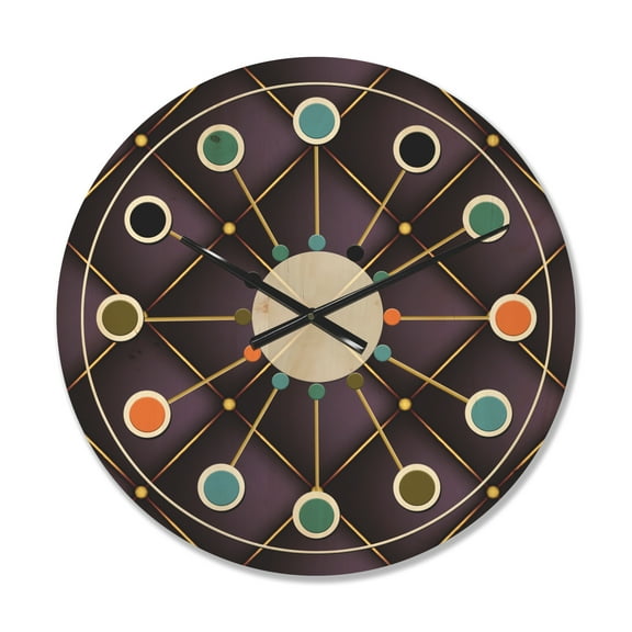 Designart 'Quilted Retro Pattern' Mid-Century Modern Wood Wall Clock