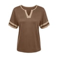 thumbnail image 4 of Gunia Women'S T Shirts V Neck Short Sleeve Fitted Blend Striped Breathable For Daily Wear Tops Women T Shirts Brown Xl, 4 of 4