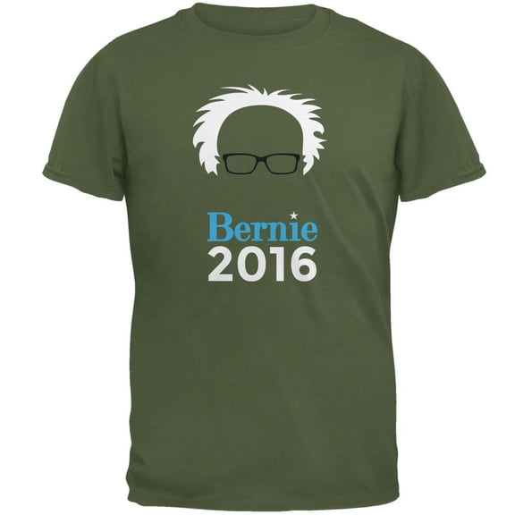 Election 2016 Bernie Sanders Hair Minimalist Military Green Adult T-Shirt - 2X-Large