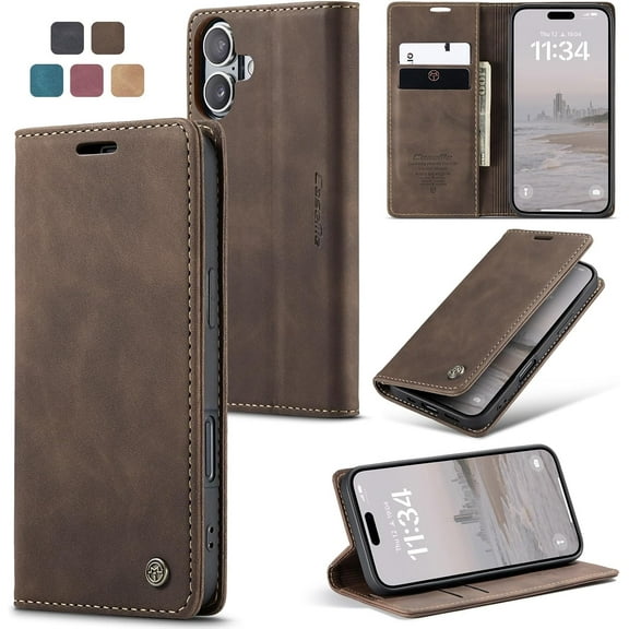 ZUKKASHAN for iPhone 16 Plus Case, Wallet Case Flip Leather with Card Holder Magnetic Closure Shockproof Kickstand Protective Phone Cases Cover for iPhone 16 Plus