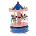thumbnail image 1 of Langgg Wooden Merry-GO-Round Carousel Wind Box Music Up Blue Pink 105x170mm, 1 of 6