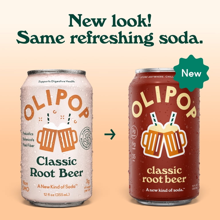 OLIPOP Prebiotic Soda, Classic Root Beer, 12 fl oz, 4 Pack, Pantry