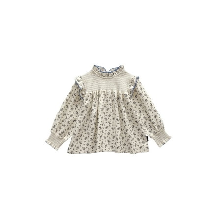 

Suanret Princess Lovely Toddler Baby Girls T Shirts Tops Ruffles Neck Long Sleeve Flowers Print Loose Tops Floral 2-3 Years