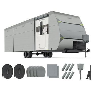 TOPTENG 5 Layers Camper Cover 27'-30' Travel Trailer RV Cover Windproof Extra Thick with Adhesive Repair Patches