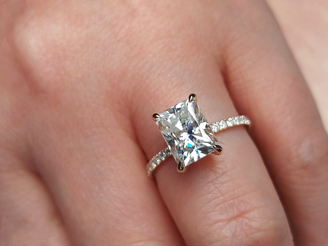 solitaire jewels 3.5CT Radiant Moissanite Hidden Halo Engagement Ring For Women, 18K White Gold
