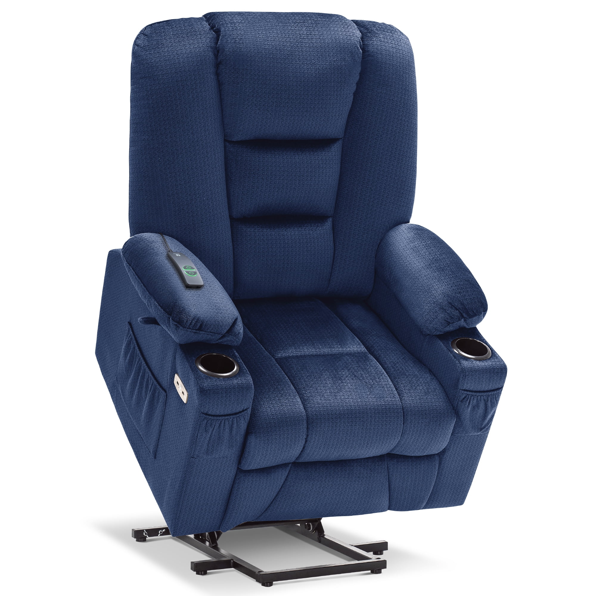 MCombo Large Power Lift Recliner Chair Sofa with Massage and Heat for Elderly People, Extended Footrest, Hand Remote Control, USB Ports, Fabric 7549 (Large, Navy Blue)