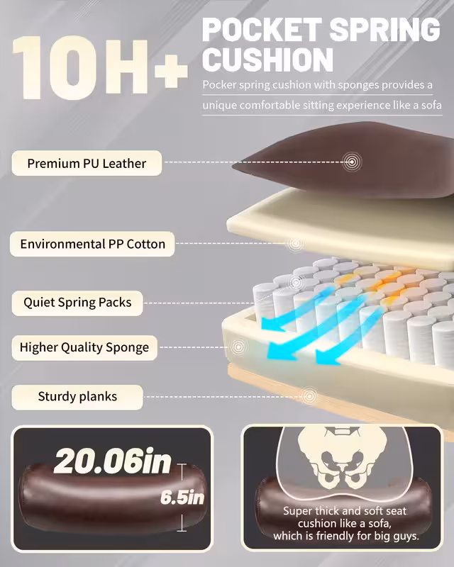 thumbnail image 6 of Qusaphy 800lbs Big and Tall PU Leather Executive Office Chair with Reclining Backrest, Spring Cushion Seat, Lumbar Support & Ergonomic Armrests for Home Office and Conference Room, 6 of 8