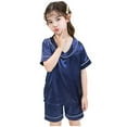 thumbnail image 3 of Tween Satin Pajamas Kids Solid Printed Button Down Tops With Shorts 2PCS Summer Classic Loungewear Silk Pjs For Girls 9-11, 3 of 7