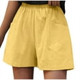thumbnail image 2 of up to 60% off Gifts Usmixi Shorts for Women Summer Casual Solid Elastic Waist Loose Straight Short Pants Breathable Cotton Linen Leisure Pocket Shorts Yellow l, 2 of 4