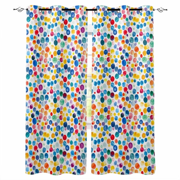 Blackout Curtains for Bedroom, Colorful Polka Dot Room Darkening Window Drapes for Living Room, Rainbow Polka Dots Watercolor Thermal Insulated Grommet Curtains, 52x54 inch, 2 Panels