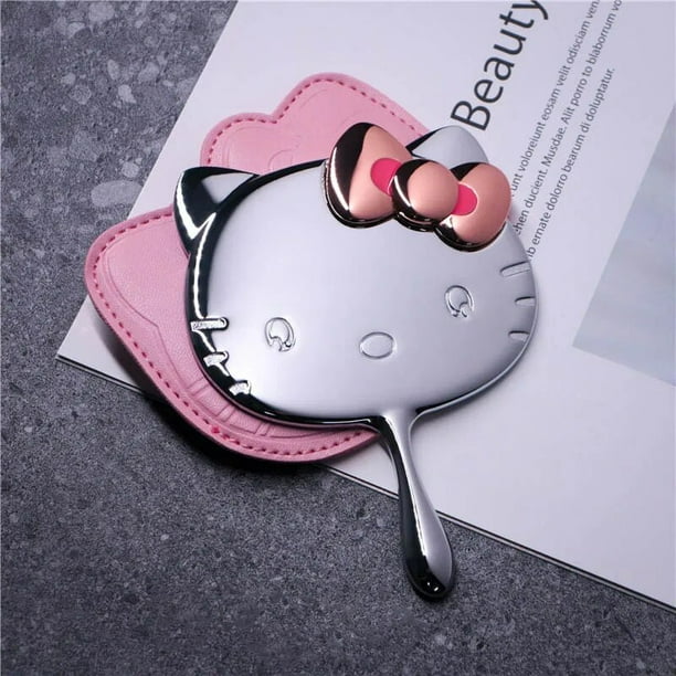 Sanrio-Mini espejo plegable de Hello Kitty, espejo de tocador con cadena, lente transparente, portátil, para regalo de novia
