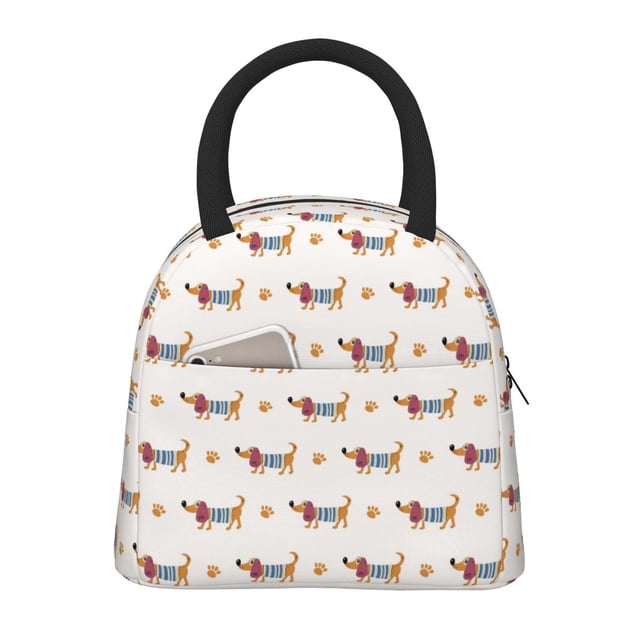 Honeii Sac à Lunch Isolé Imprimé Teckel Chiot Réutilisable avec Poche pour Travail Pique-Nique Voyage