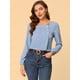 thumbnail image 3 of Blusa informal de manga larga con cuello cuadrado y pliegues en la parte delantera para mujer Gris azulado S, 3 of 6