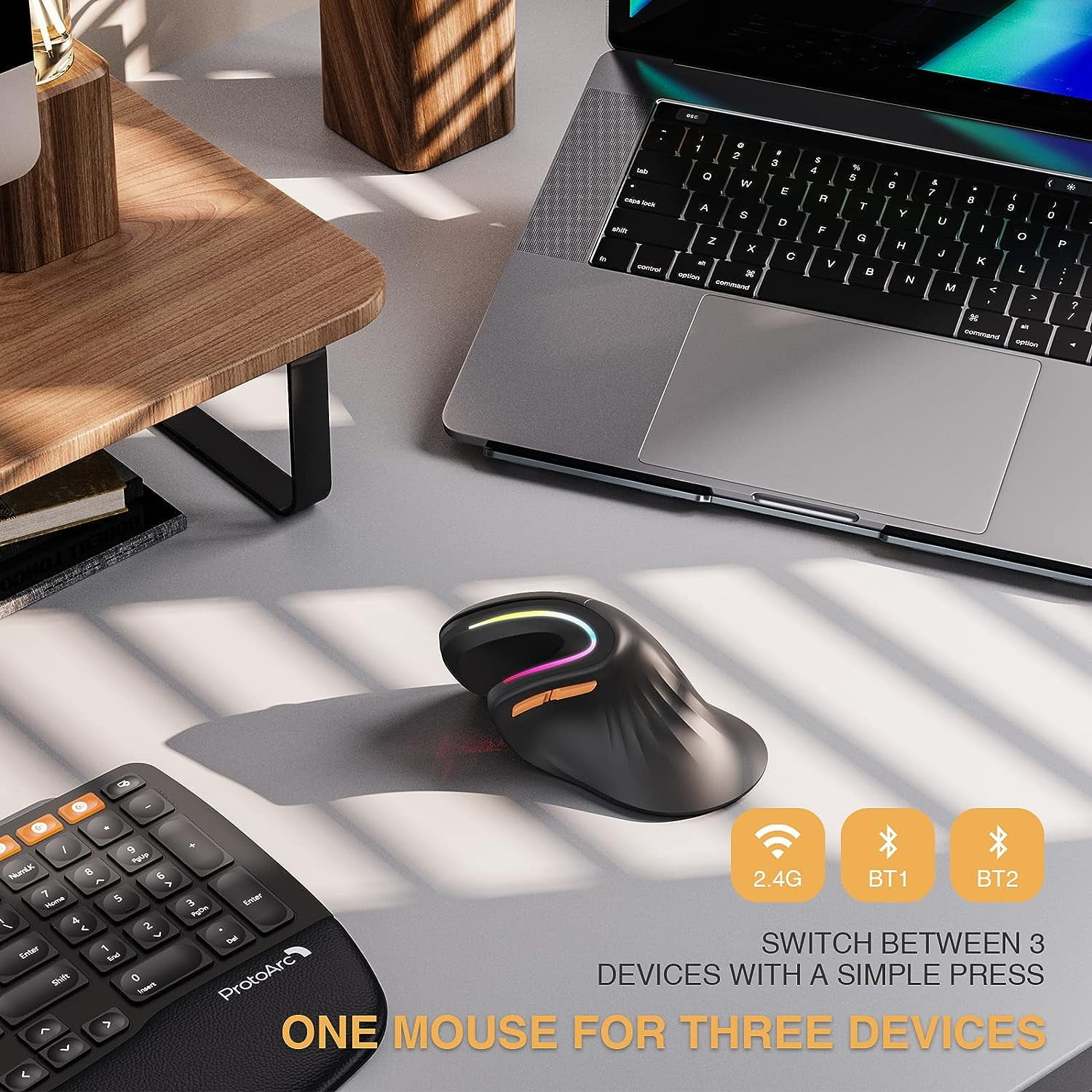 Ergono Mouse , ProtoArc EM11 Bluetooth Vertical Ergo Mouse, Rechargeable, 2.4G RGB Optical Vertical e