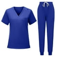 thumbnail image 2 of Minjewel Women's Round Neck Short Sleeve Scrubs for Women Set with Pockets, Lightweight & Professional Uniform for Nurses & Caregivers,Royal Blue M, 2 of 5