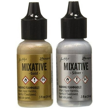 UPC: 0789541021247 | Tim Holtz Alcohol Ink Metallic Mixatives .5oz 2/Pkg-Gold & Silver