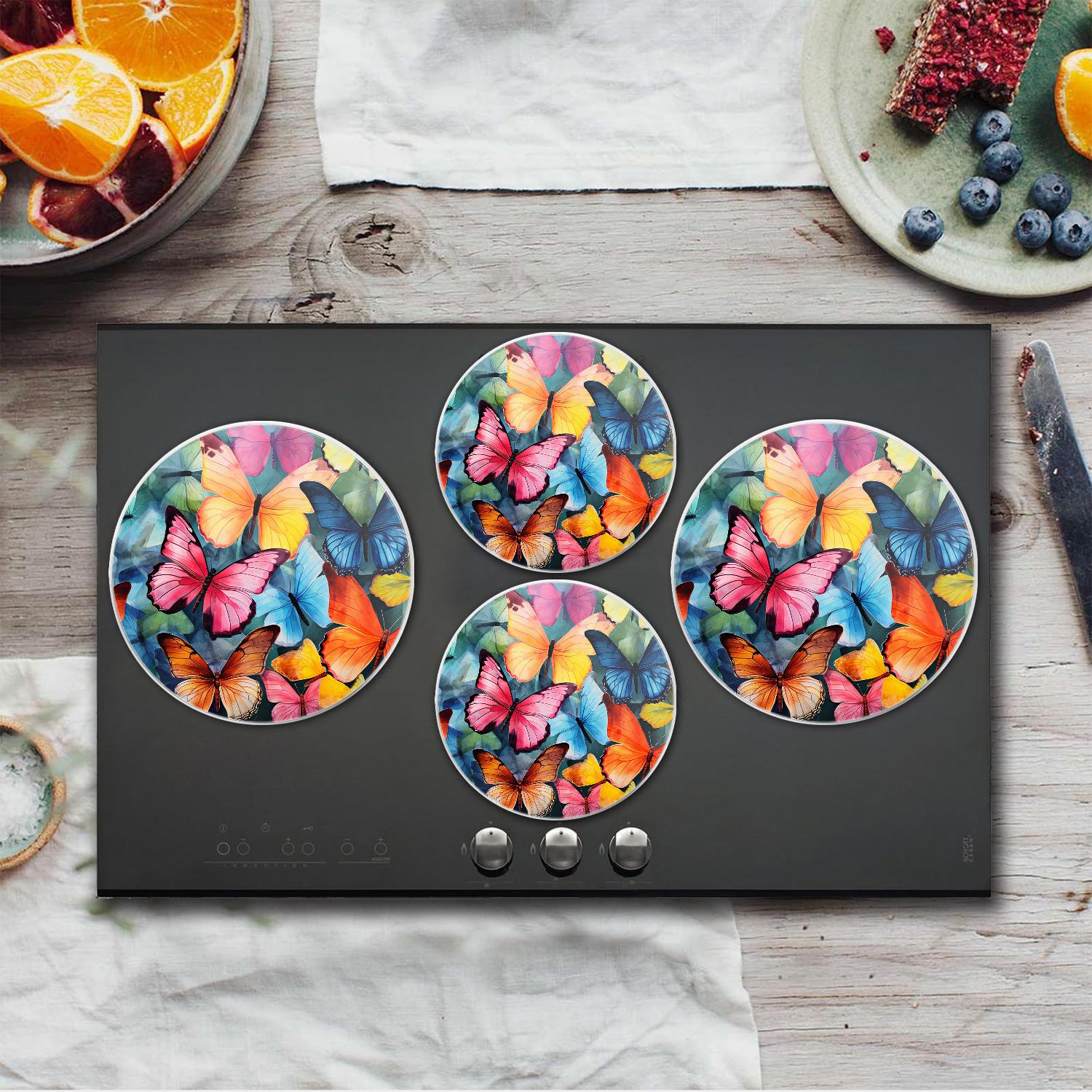 Bahomeck Gas Stove Burner Cover Set Of 4，Colorful Beautiful Monarch Butterfly Metal Stove Burner Covers，Electric Stove Burner Covers,Protecting Gas Stoves,Kitchen Decor，8 Inches And 10 Inches