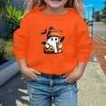 thumbnail image 2 of Tfken Halloween Sweatshirt For Girls Kids Cartoon Print Long Sleeve Pullover Sweater Orange Tops Size 11-12 Years, 2 of 4