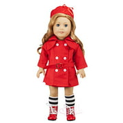 Modoll 3 Piece Fashion Doll Clothing Set for 18 Inch Dolls, Includes Trenchcoat, Red Hat with Bow, and Socks, Perfect fit for American Girl Dolls, Great Idea for Birthdays, Holidays and Gifts