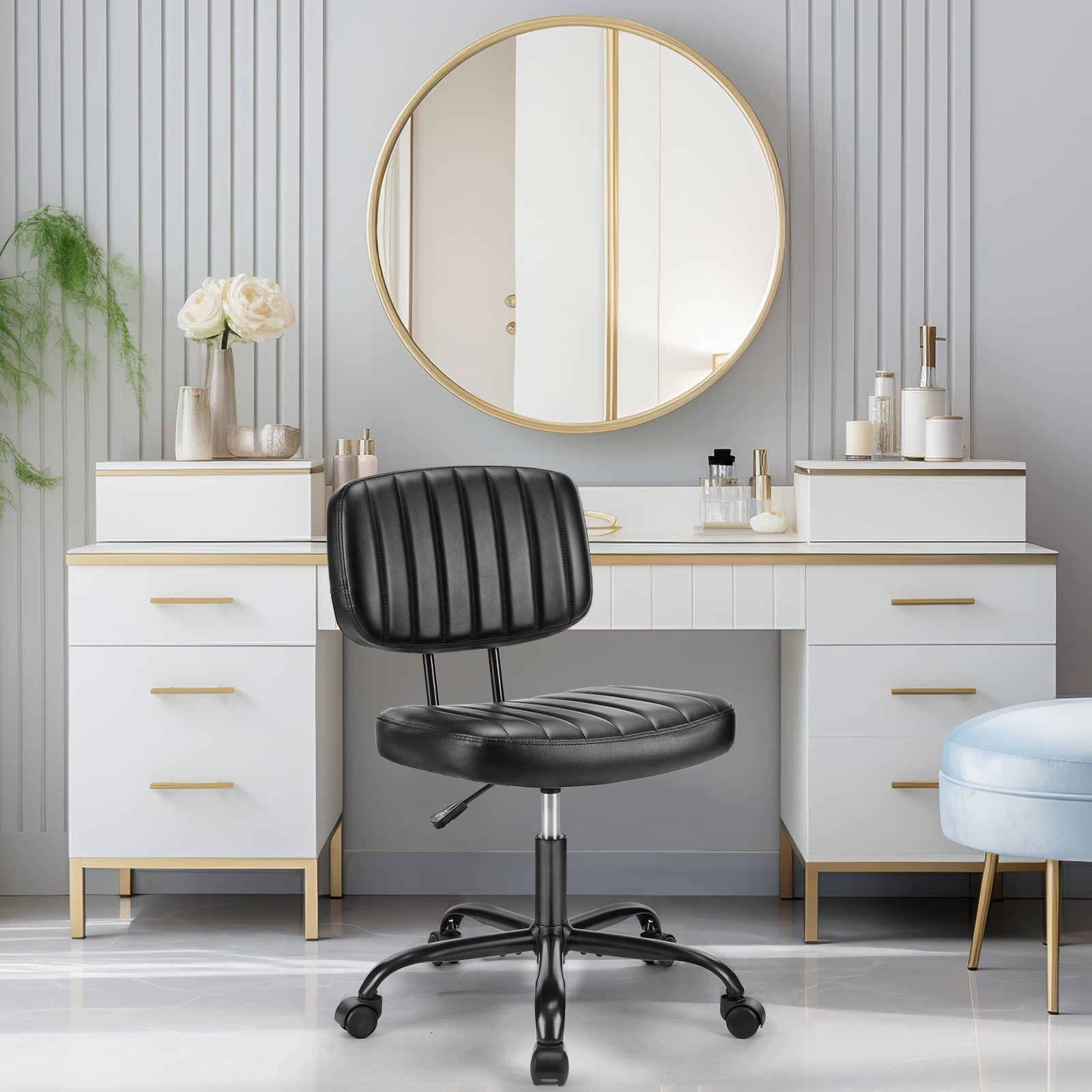 JOINSUN Indoor Home Office Chair Low Back Height Adjustment Vanity Desk Chair, Black