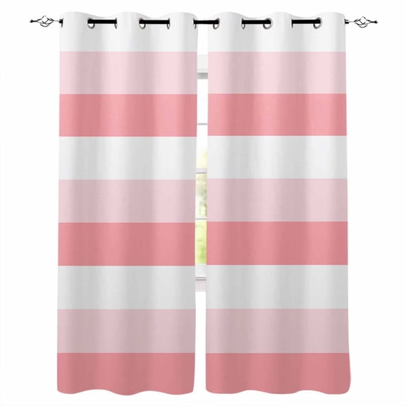 Pink White Striped Blackout Curtains for Bedroom/Living Room, Thermal Insulated Kitchen Curtains, Farmhouse Stripes Grommet Darkening Window Treatment Drapes 52"x72"x2
