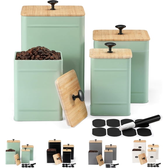 PERFNIQUE Kitchen Canisters, Airtight Canister Sets of 4 for Kitchen Counter, Sage Green Kitchen Accessories, Coffee Tea Sugar Flour Spice Tin Jars Food Storage (Sage Green)