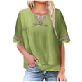 thumbnail image 2 of Chemises en Coton et Lin pour Femmes Grande Taille Couleur Unie Manches Courtes Col Rond T-Shirt Haut en Lin Grande Chemise Verte, 2 of 8
